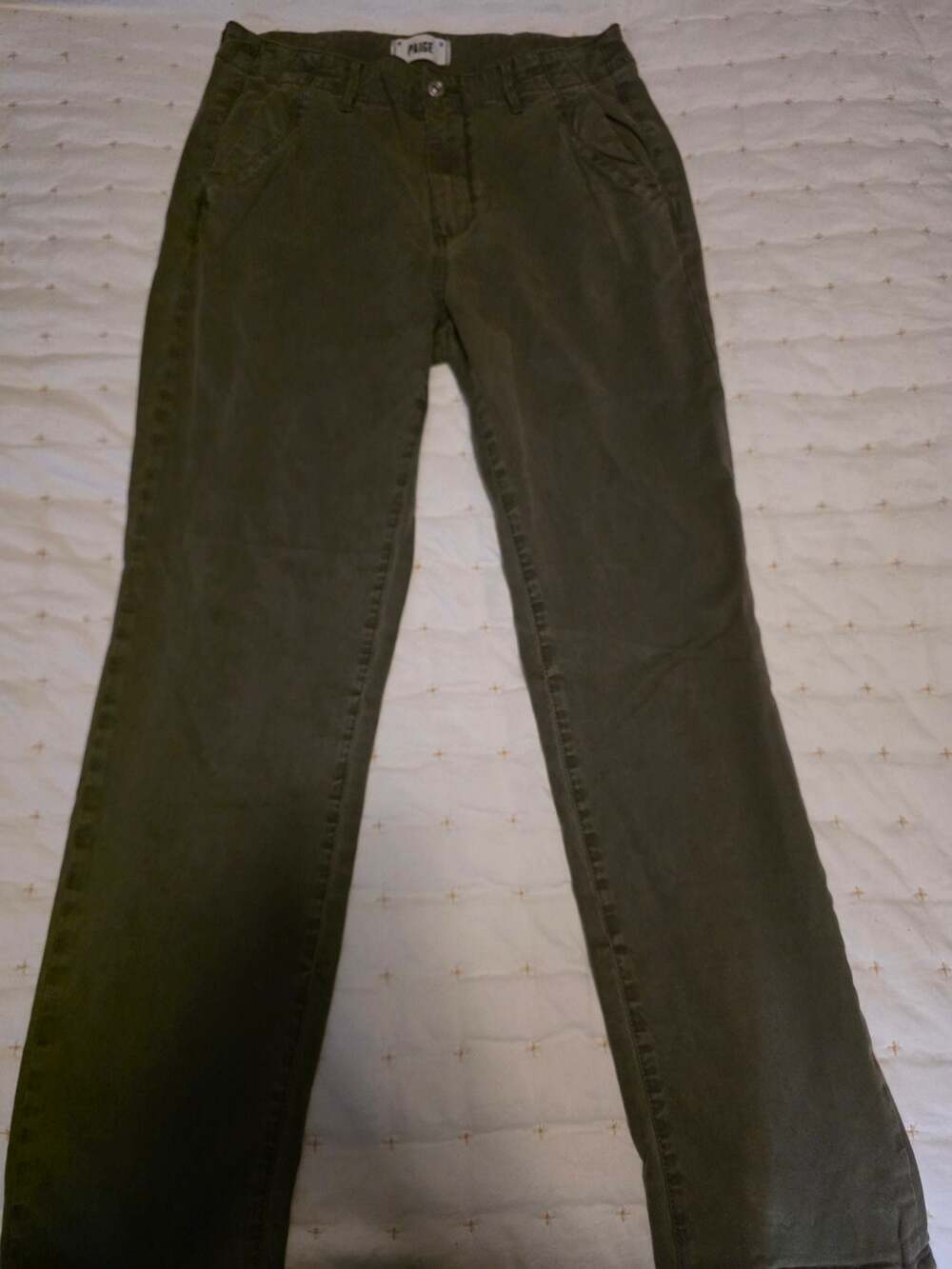 PAIGE Women's Olive Green Mid-Rise Straight Leg Chino Pants Size 28